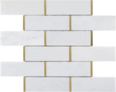 2x6 White and Gold Metal Stainless Steel & Marble Tile – Polished Finish, 1 Sheet for Backsplash & Wall Decor